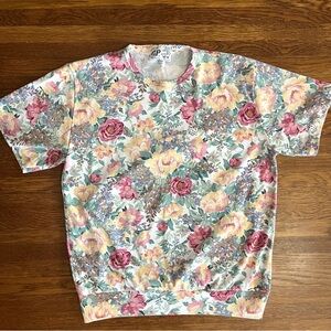 vtg Floral cottage top blouse L M Peonies Grannycore Spring